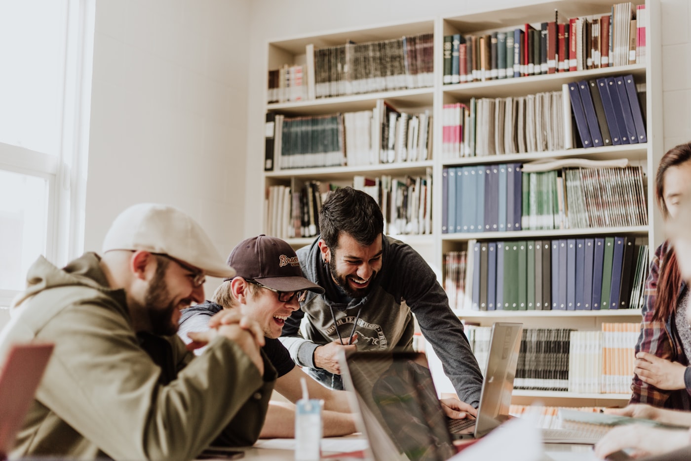 Students working together in a university library